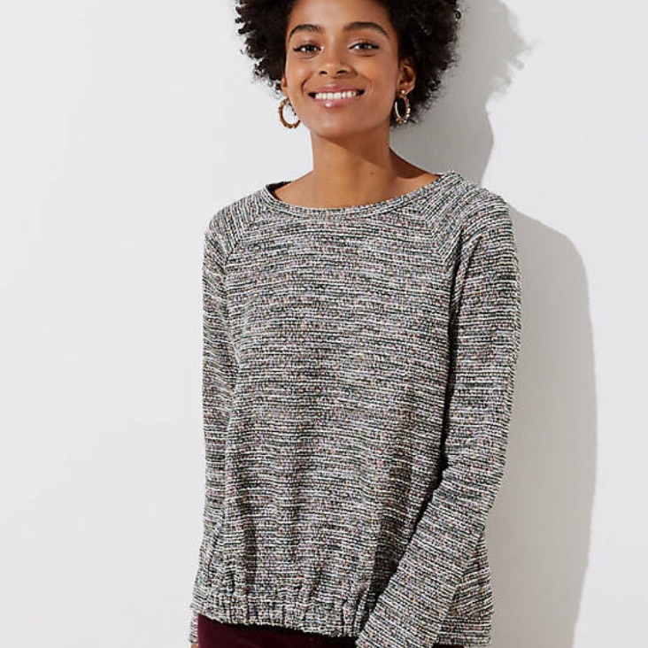 Loft Rainbow Boucle Gathered Hem Women Sweatshirt Size Xs Deep Zucchini